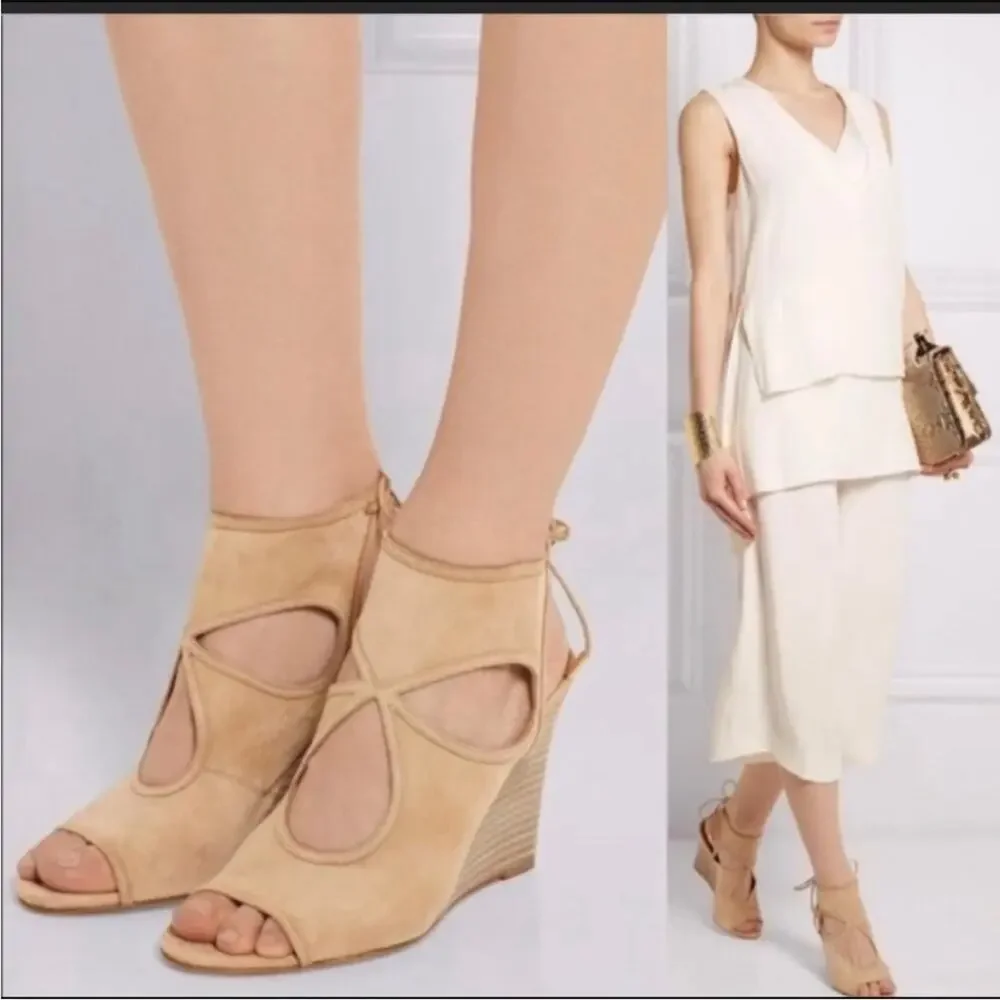 Aquazzura Firenze tan nude Sexy Thing Wedges 85 strappy heels  36.5